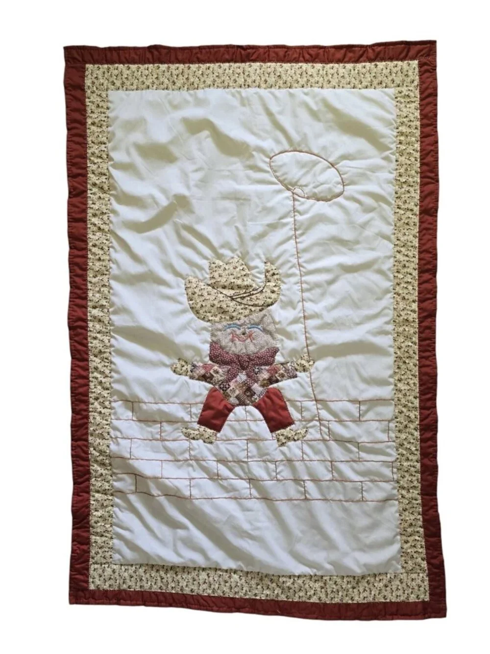 Vintage 1970s Cowboy Bill 56in. x 37in.‎ Western Themed Applique Crib Baby Quilt
